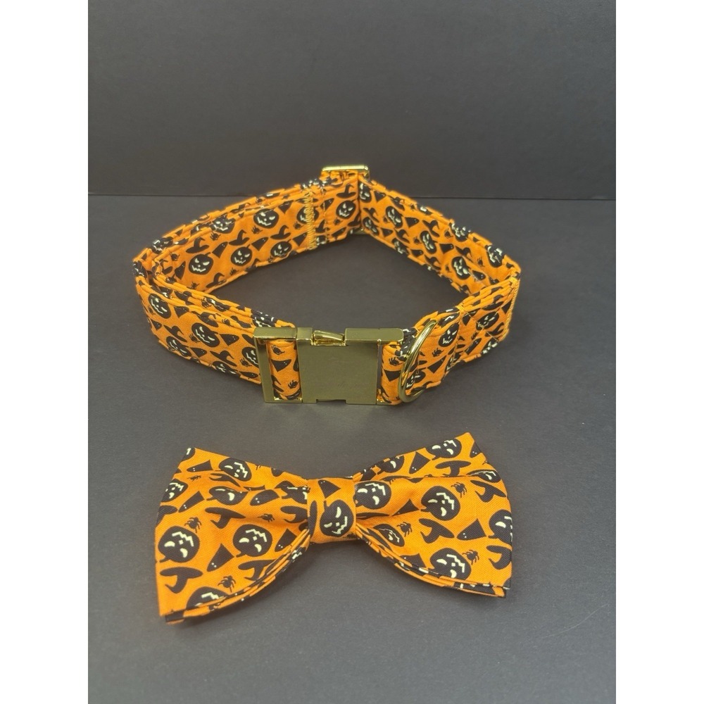 Babole Halloween Dog Collar Bowtie Set Heavy Duty Adjustable Size L/XL‎